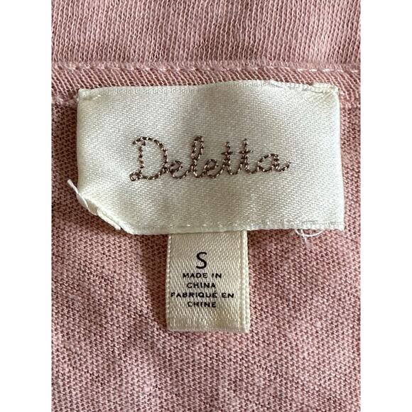 Deletta Anthropologie Top Women Small Blush Lace Flutter Sleeve Linen Fairy Boho - Picture 6 of 10